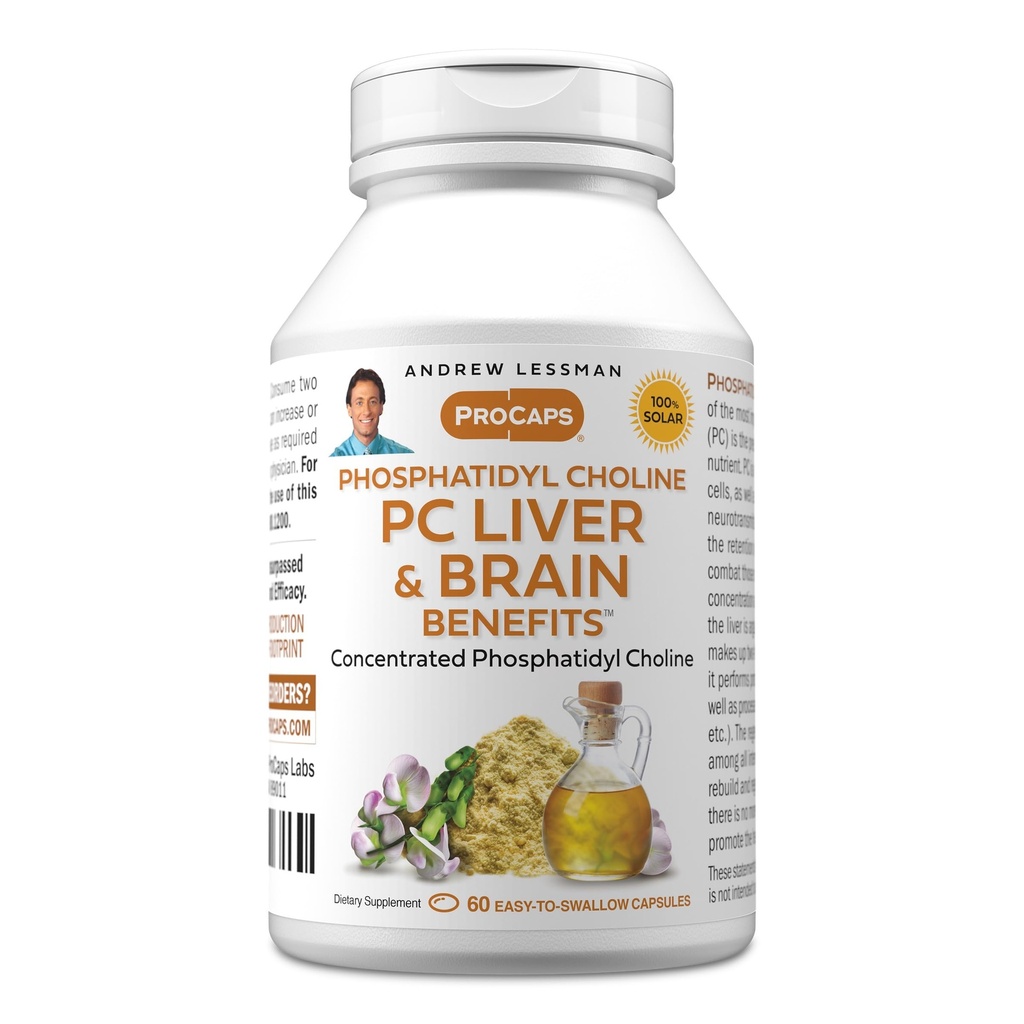 ANDREW LESSMAN PC fegato e cervello benefici 60 Softgels - Phosphatidyl Choline, il più importante blocco di costruzione per la struttura sana del fegato e del cervello, funzione. Niente additivi. Facile da ingoiare Softgels