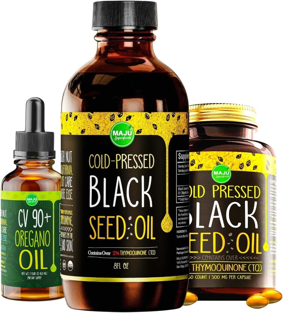 Maju Superfoods Olio di semi neri e Oregano Bundle