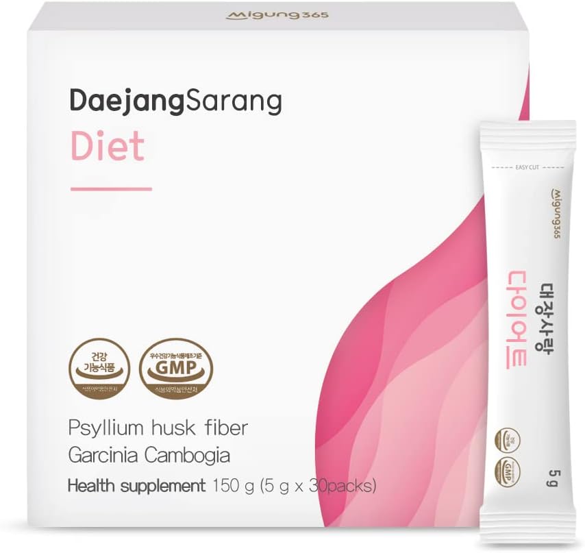 Daejang Sarang (Garcinia Cambogia, 30 Sticks) - Psyllium Husk Fiber Supplement, Digestive Health & Constipation Relief. Ingredienti a base vegetale, resistenza extra 5.500mg & HCA 780mg.