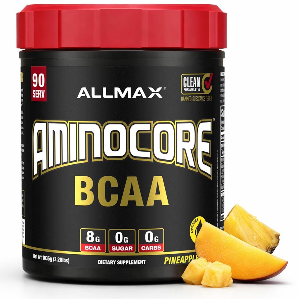ALLMAX AMINOCORE BCAA Powder for Workout Muscle Recovery & Increased Endurance - Sugar Free, No Fillers 8.18 Grams Bcaas Amino Acids, B Vitamins for Women and Men- 90 Servings | Pineapple Mango, 1035g