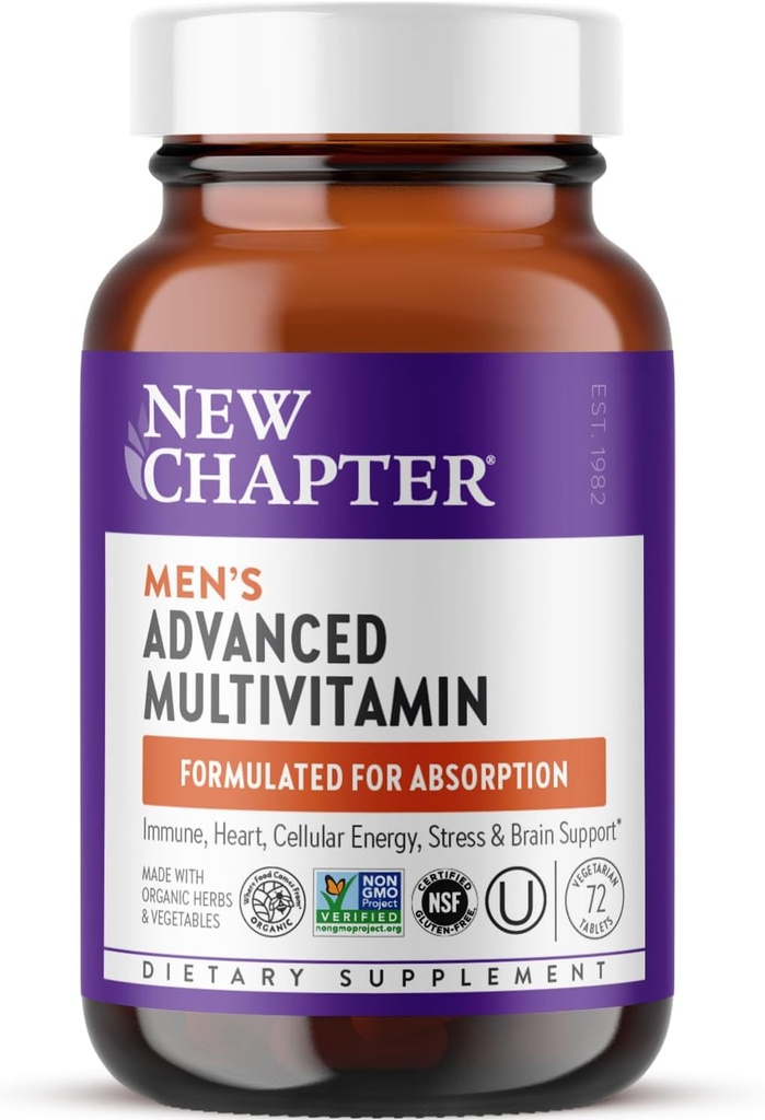 Nuova Formula Avanzata Multivitamina del Capitolo Uomo per Stress, Cervello, Immune, Supporto Cuore e Energia, Livelli superiori di Nutrienti Esssenziali Fermentati per Uomini + Selenio + Vitamine B, 72 ct