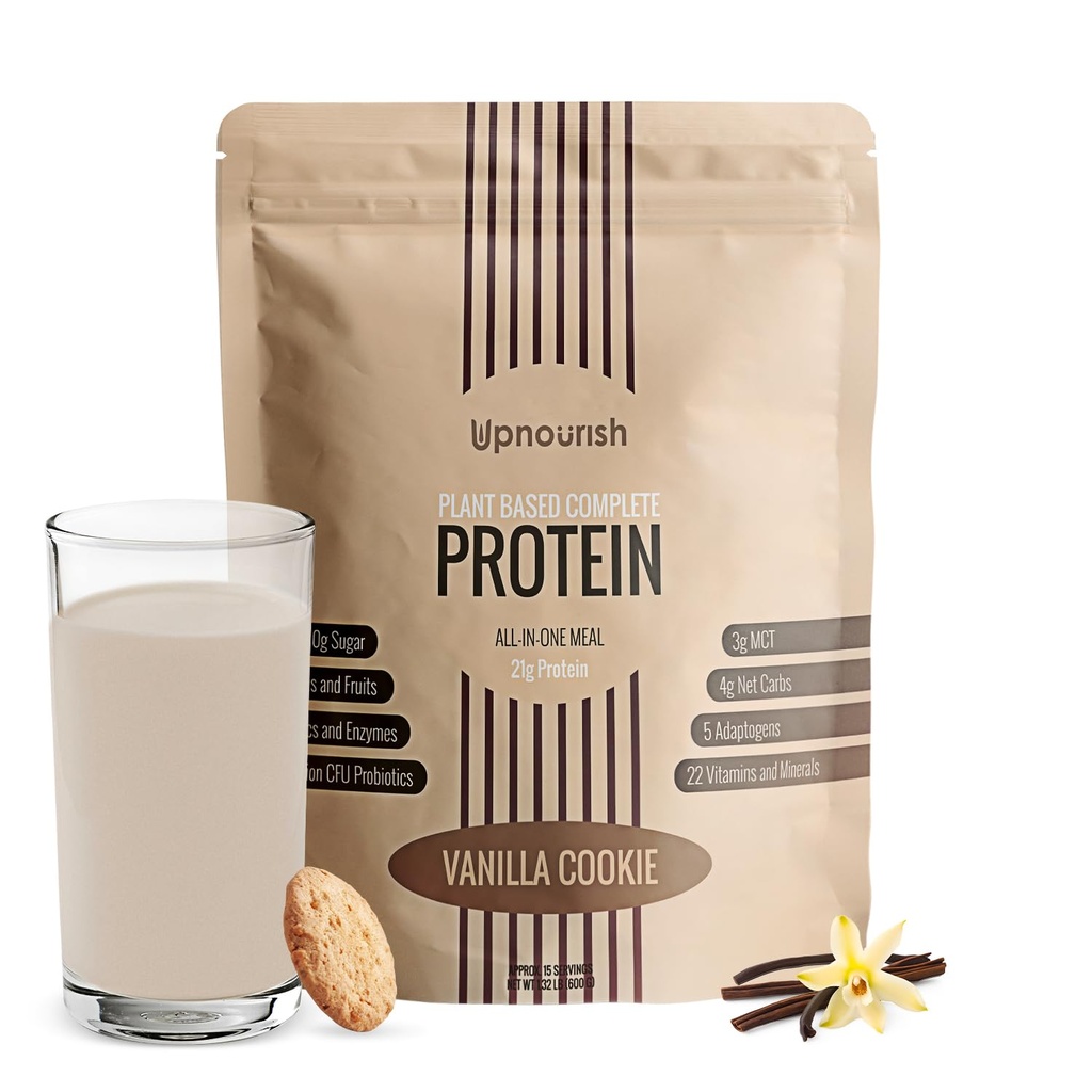 UpNourish Vanilla Cookie Vegan Protein Powder 54 Superfoods Powder,1,5 miliardi di CFU Probiotici 21g Plant Based Protein,No Sugar No Dairy No OGM Dairy Free,Meal Sostituzione Shake Keto-Friendly Low-Carb Diet,15 Servings