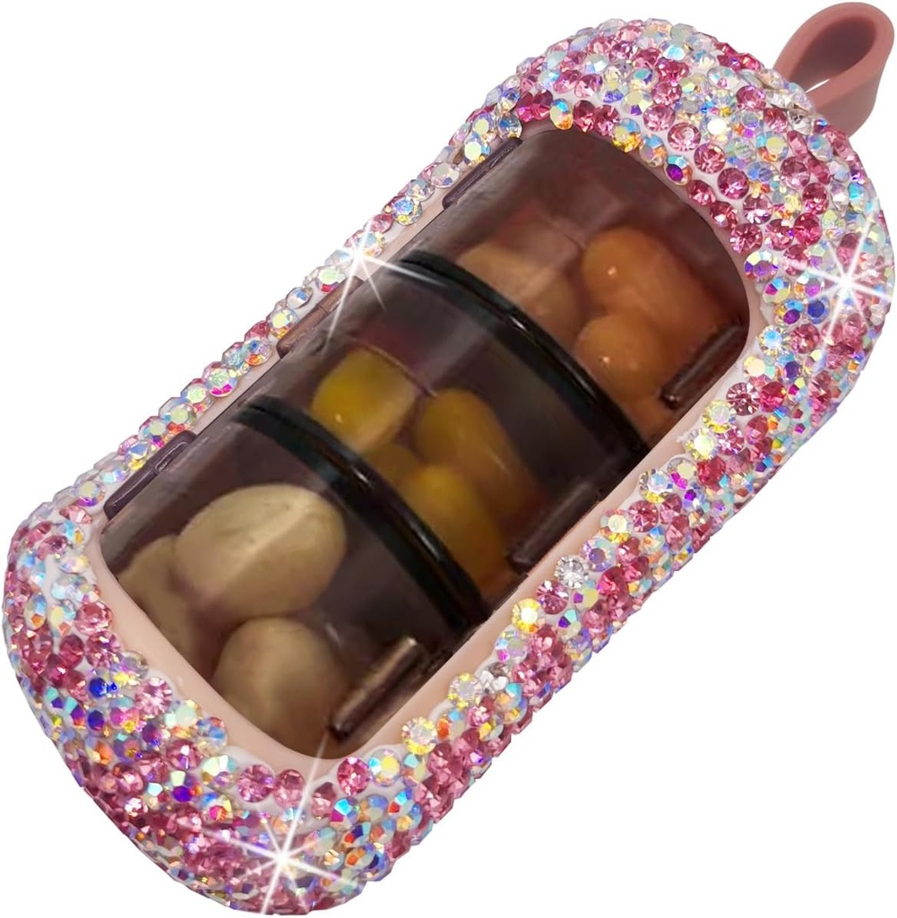 Bling Pill Organizer - Cute and Compact Pill Box for Purse - Elegant Pill Case with Sparkling Design - Travel-Friendly Medicine Holder -Slide in/Out Design Pill Organizer (Pink)