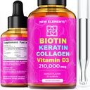 Peptidi di collagene di biotina liquida & vitamina D3 per la crescita dei capelli MCT olio gocce 210,000mcg – potente formula per la pelle e le unghie dei capelli, più avanzato supplemento di crescita dei capelli per le donne & uomini