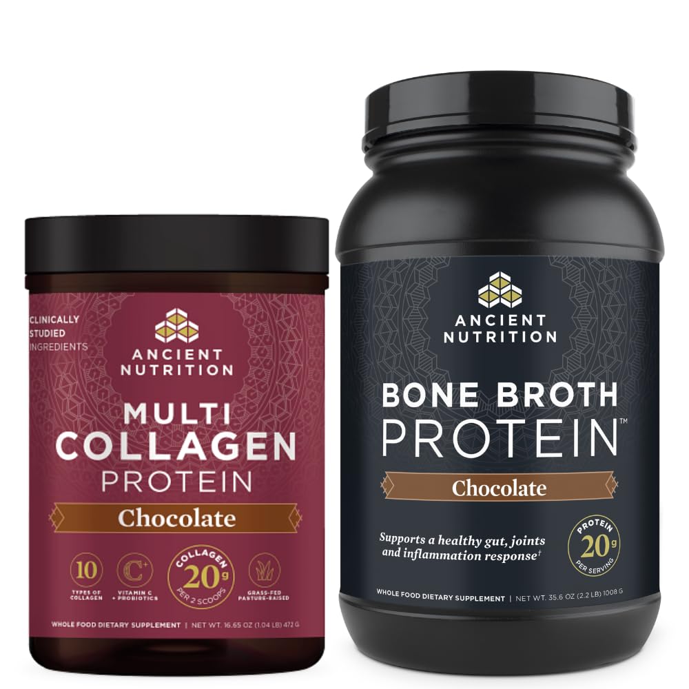 Antica Nutrition Multi Collagen Protein Powder, Cioccolato, 40 Serve + Bone Broth Protein Powder, Cioccolato, 40 Serve
