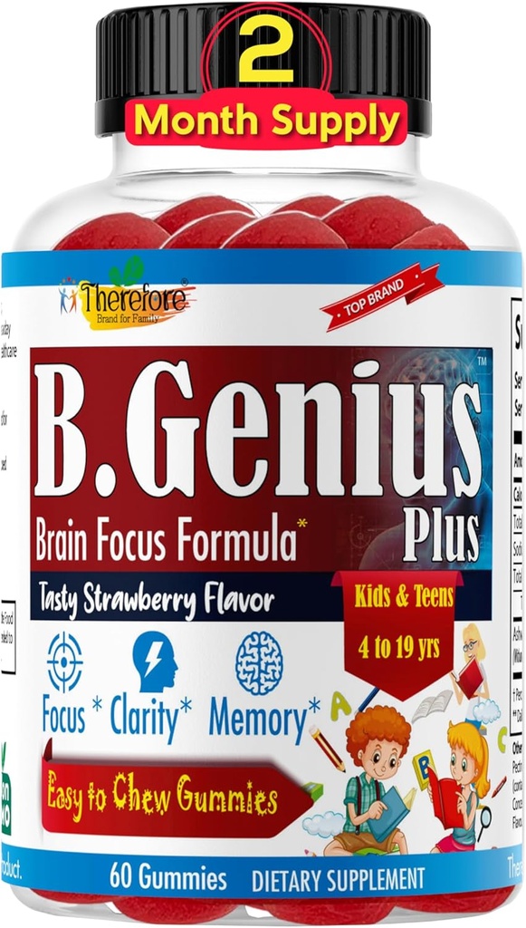 B.Genius calmante Ashwagandha Gummies per bambini e adolescenti | calma sonno e relax mood | bambini gommie per messa a fuoco quotidiana | Tutto naturale Vegan Raspberry Flavor, Non-GMO, Terze parti testate | 60 Ct