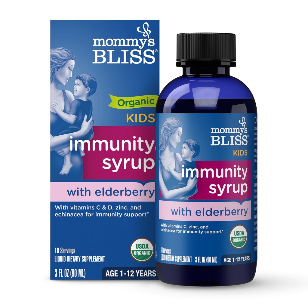 Bliss Organic Elderberry Syrup & Immunity Boost Con Vitamine, Prebiotici & Echinacea per Bambini & Adulti 1 anno+, 3 Fl Oz