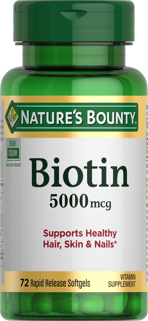 Biotina di Bounty Nature, Supporta il Metabolismo per l'energia cellulare e capelli sani, pelle e unghie, 5000 mcg, 72 Softgels
