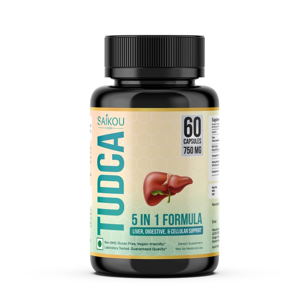 TUDCA (acido tauroursodeossicolico) 750mg - 5 in 1 con cardo al latte, Ashwagandha, dadelion e Ginseng - 60 Serve