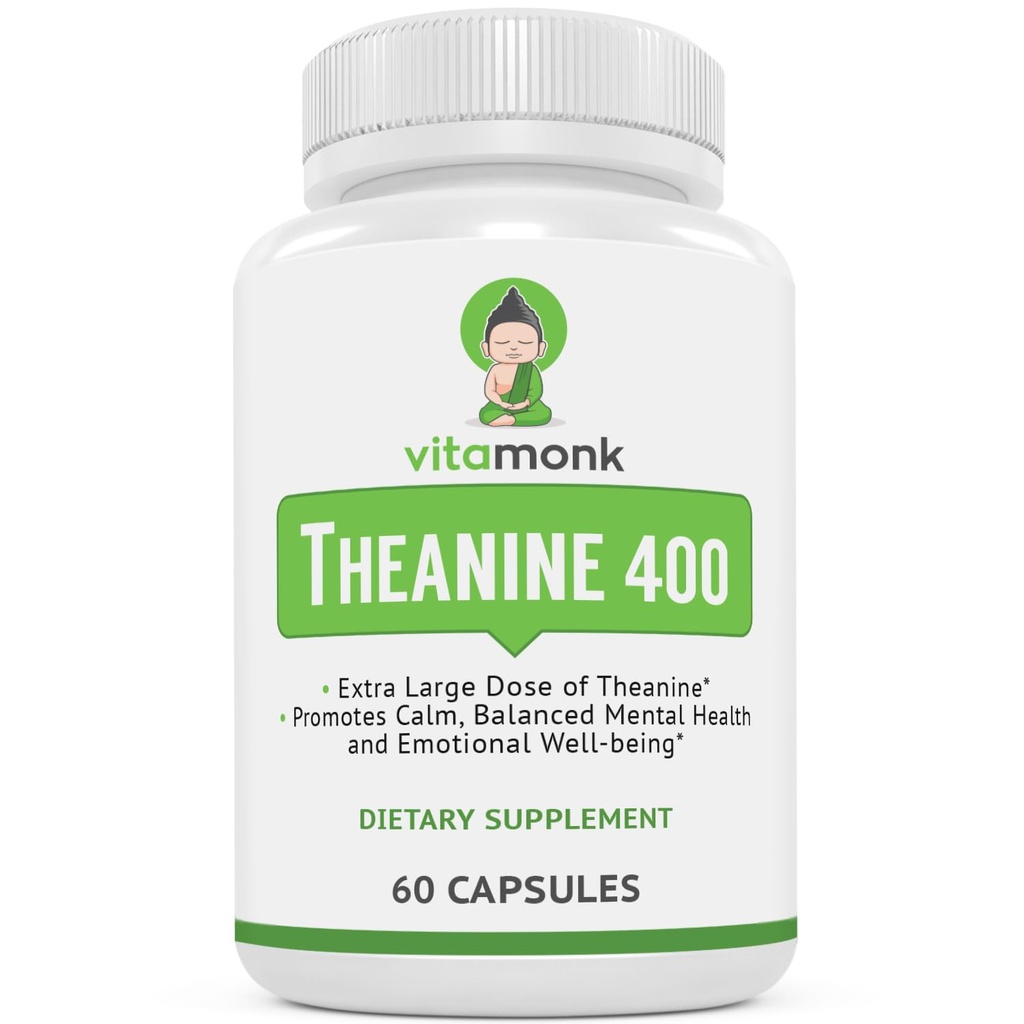 VitaMonk L Theanine 400mg Supplemento - L-teanina 400mg con nessun filler artificiale - Supplemento extra di teanina L - Ltheanine 60 capsule