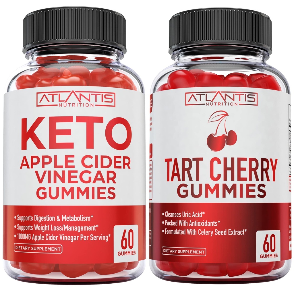 60 Keto Aceto di sidro di mele Gummies Perdita di peso avanzata + 60 Gummies di ciliegia di Tart con estratto di semi di celeria