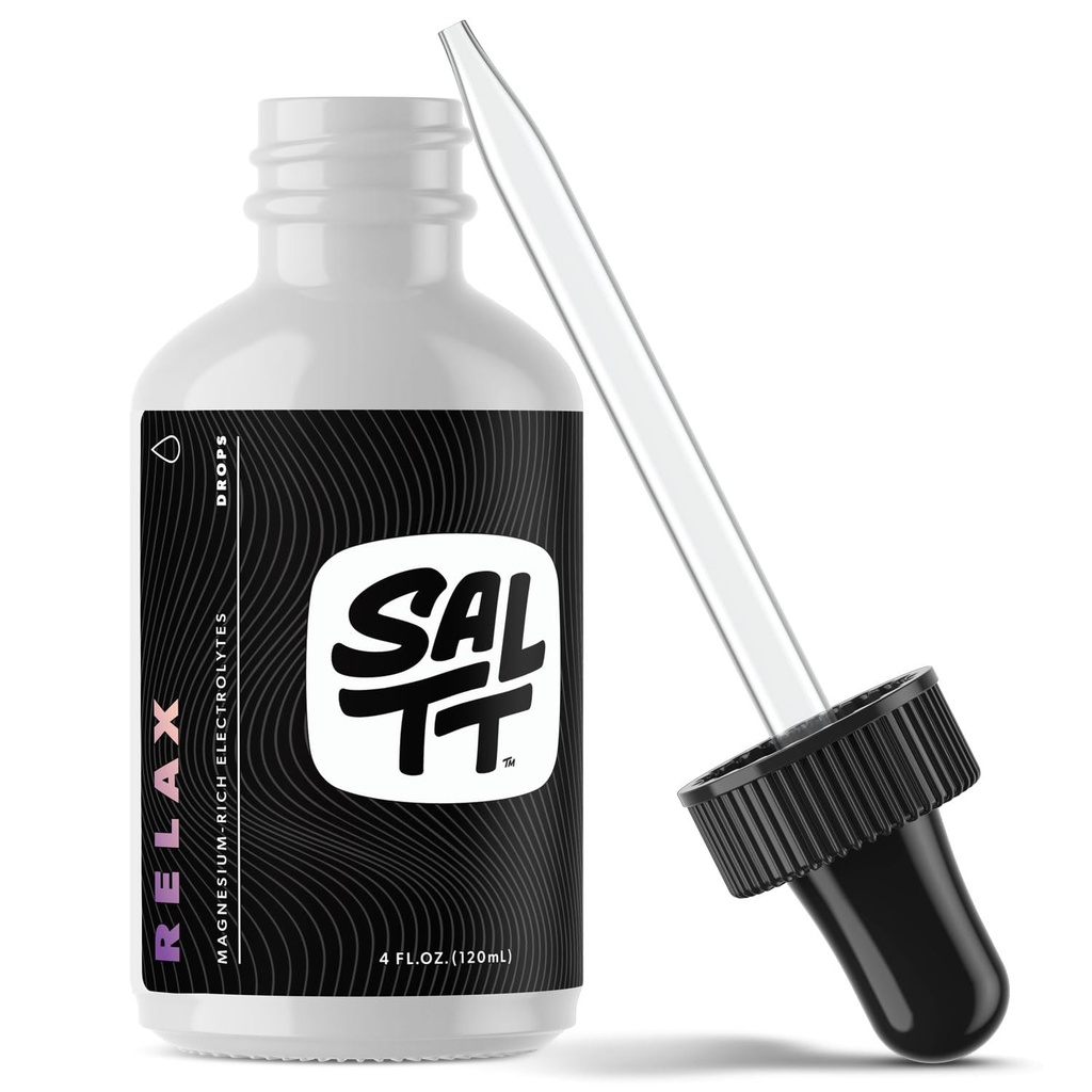SALTT Rilassa gocce di magnesio - cloruro di magnesio ionico w/sodio, potassio, elettroliti - gocce di minerali di trace - senza glutine, senza zucchero, Keto Friendly - dal grande lago di sale di Utah - gocciola 120ml
