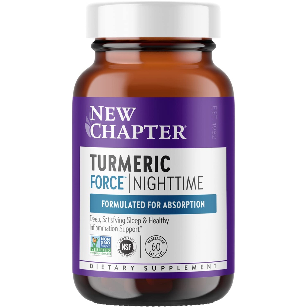 Nuovo Capitolo Supplemento currico + Sleep Aid - Turmeric Force Nighttime for Sleep Support with Valerian Root + Ginger + NO Black Pepper Need + Non OGM Ingredienti - 60 Capsule Vegetariani