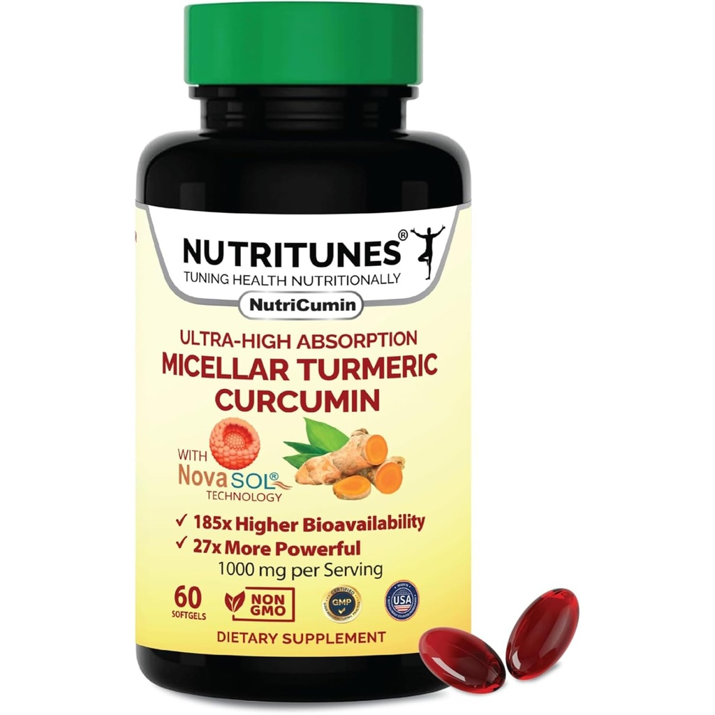 Supplemento curcumina curcuma curcuma curcuma 1000mg per supporto misto-185x Biodisponibile & Alto assorbimento con tecnologia NovaSOL – 60 NutriCumin Softgels