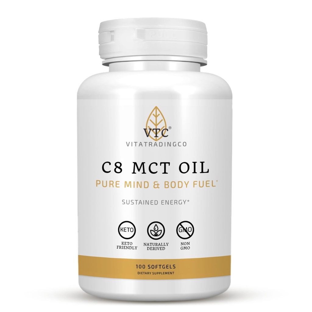 VTC VitaTradingCo. C8 MCT olio capsule | Caprylic C8 naturale supplemento | Coconut olio pillole | energia sostenibile | Keto Friendly, Non OGM | 100 Softgels