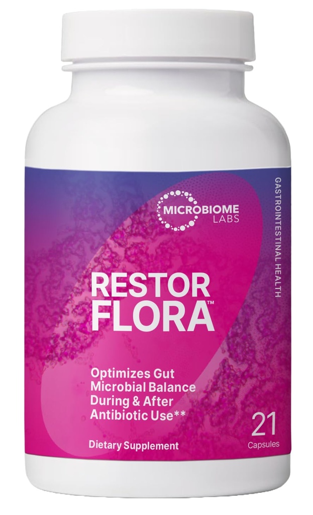 Microbiome Labs RestorFlora - Probiotici da uomo e da donna per la salute digestiva & Gut Reset - Spore Based Saccharomyces Boulardii Probiotici per aiutare a ripristinare l'equilibrio microbico (21 capsule)