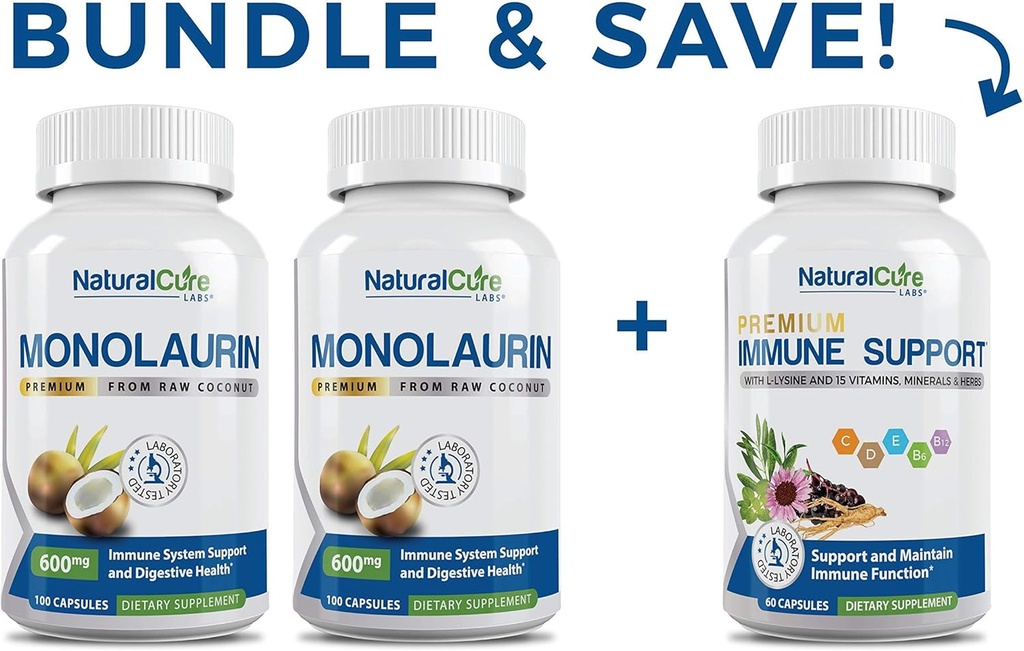 Laboratori naturali Monolaurin 600mg 2 Pack + Supporto immunitario