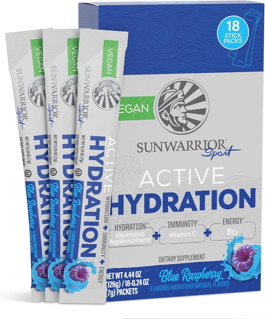 Polvere dell'idratazione del sole Imballaggio dell'elettrolita della polvere B12 Elderberry | Blue Raspberry riempito 18 Stick Packs 126g Pouch | Zucchero vegano e pianta-basato