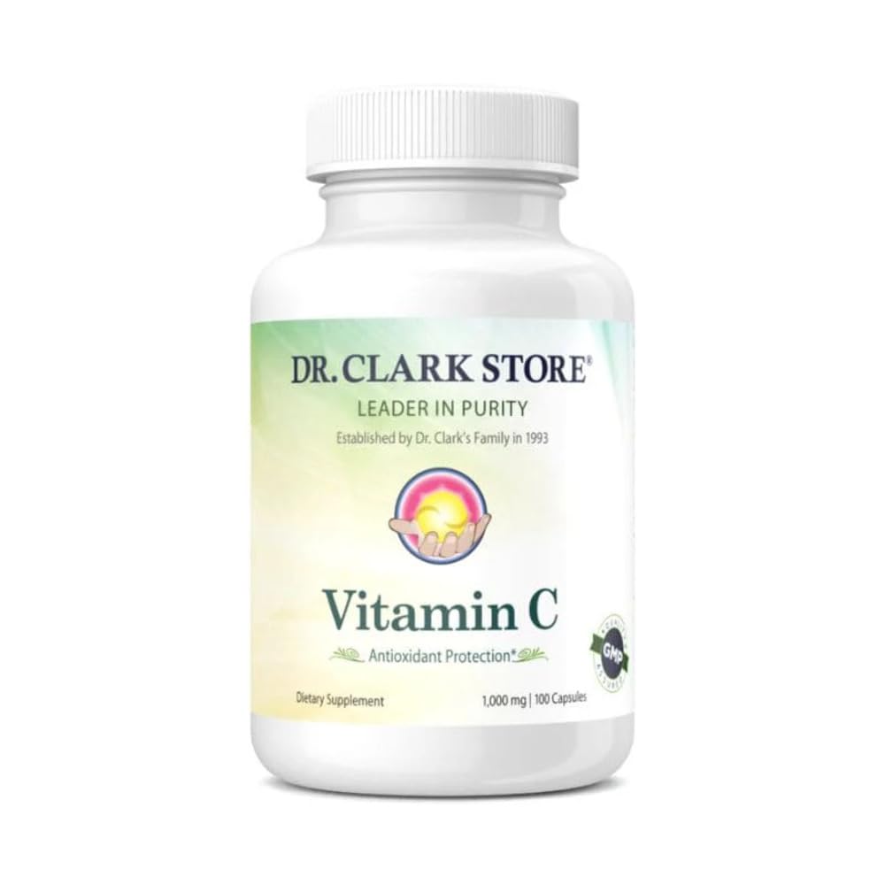 Dr Clark vitamina C Supplemento 1000mg - Gluten Free, Supporto per l'immunità, Potente antiossidante, Supporta la funzione cerebrale, Promuove la formazione e la riparazione di tessuto, 100 capsule Gelatin