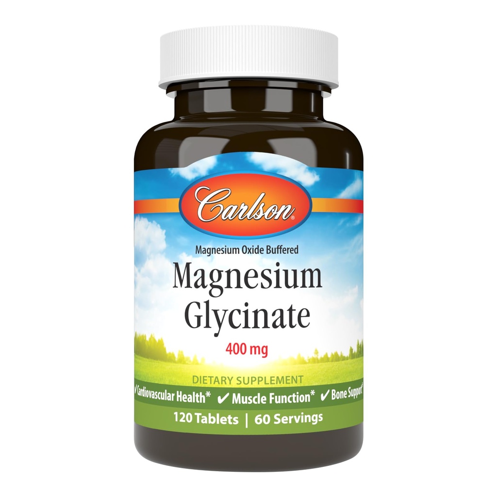 Carlson - Magnesio Glycinate, 200 mg, Assorbimento Superiore, Salute Del Cuore, Funzione Muscolare, Supporto Bone, 120 compresse