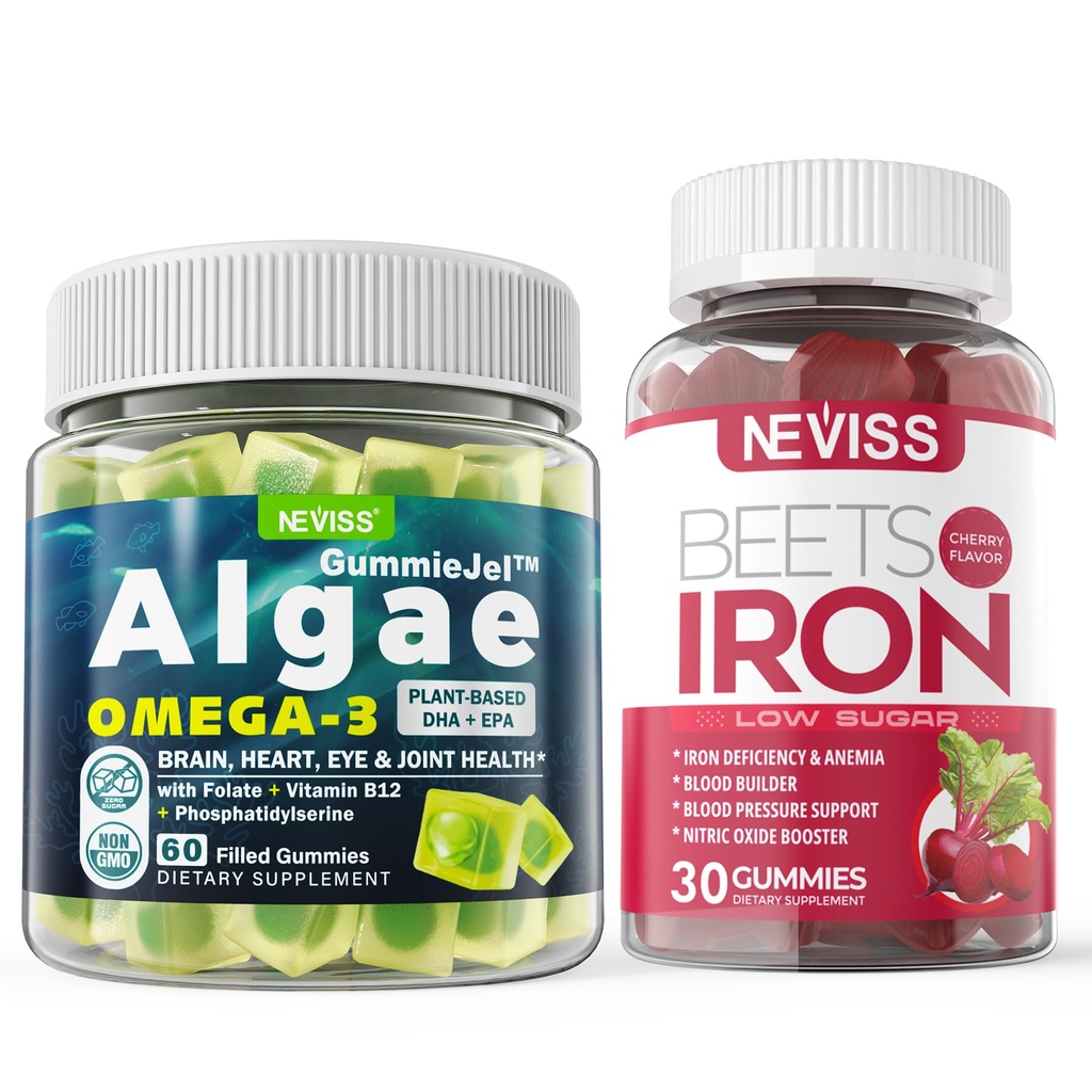 Vegan Omega 3 Gummies 1000mg+Iron Supplemento 12.5mg