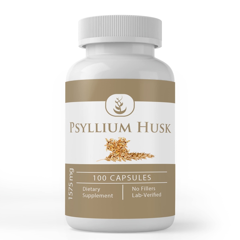 Pure ingredienti originali Psyllium Husk Capsules (100 capsule) Fiber Powder Supplement, No Additivi o Filler, Lab Verified