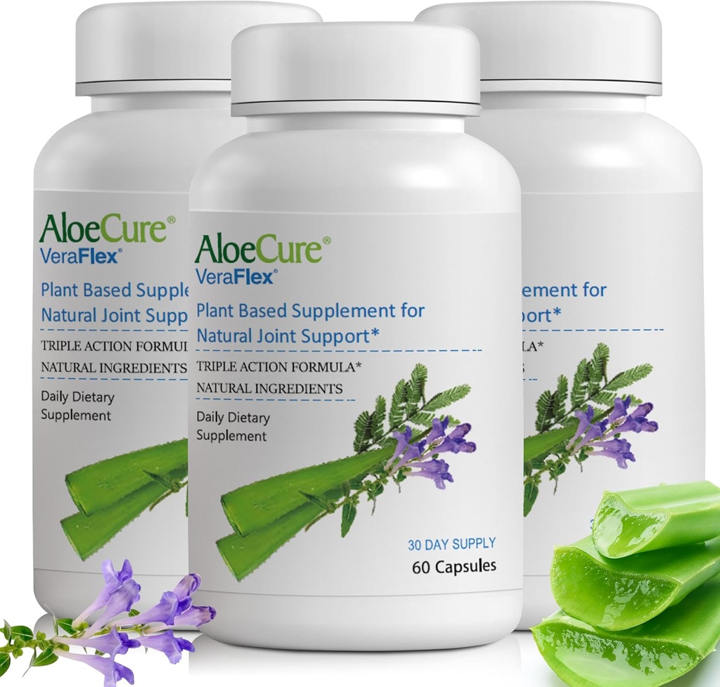 AloeCure VeraFlex Natural Joint Health Supplement con USDA Organic Aloe Vera - Capsule a base vegetale per sostenere il comfort comune, la mobilità e la flessibilità - 60 capsule - 3-Pack