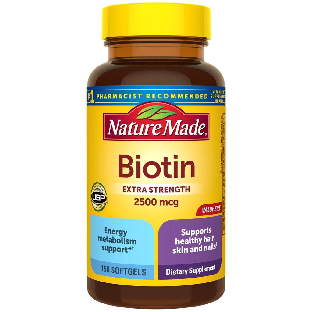 Natura Made Biotin 2500 mcg Extra Forza, Integratori Biotina Supporto Pelle & Unghie Sane, 150 Softgels, 150 Day Supply