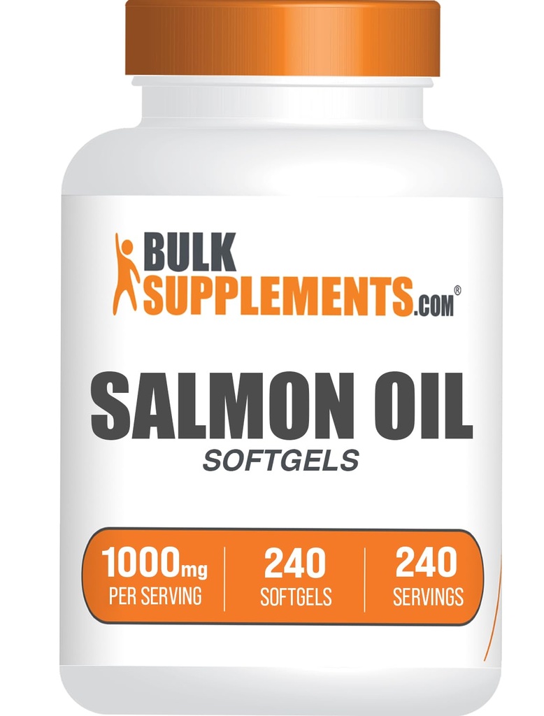 BulkSupplements.com Salmon Oil Softgels - Omega 3 Supplementi, Wild Alaskan Salmon Oil Supplementi - 1000mg, Gluten Free, 1 Softgel per Serving, 240 Count (Pack of 1)