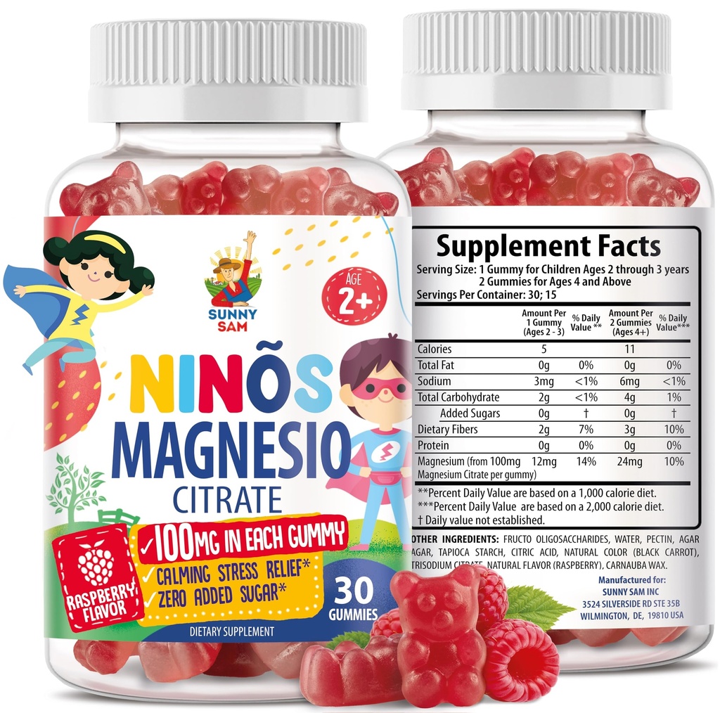 Gummie di Magnesio per Bambini & Adulti - 100mg - Cuciture di Magnesio Calma - Magnesio Citrato Chewable Supplement per Mood & Muscle Support - 30 Gummies