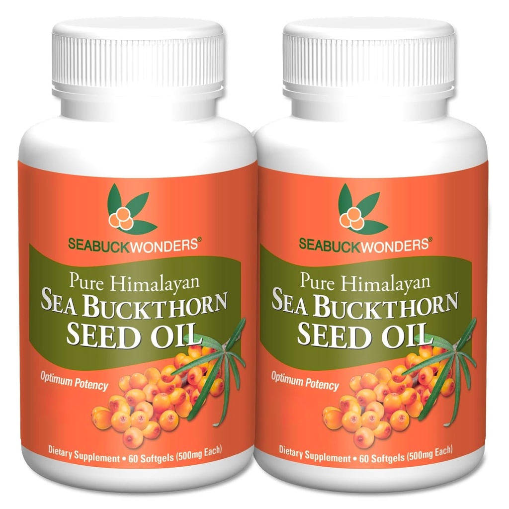 SEABUCKWONDERS Sea Buckthorn Seed Oil, Realizzato con Secchio di Mare Organico, 60 Conte Softgels (Pack of 2)