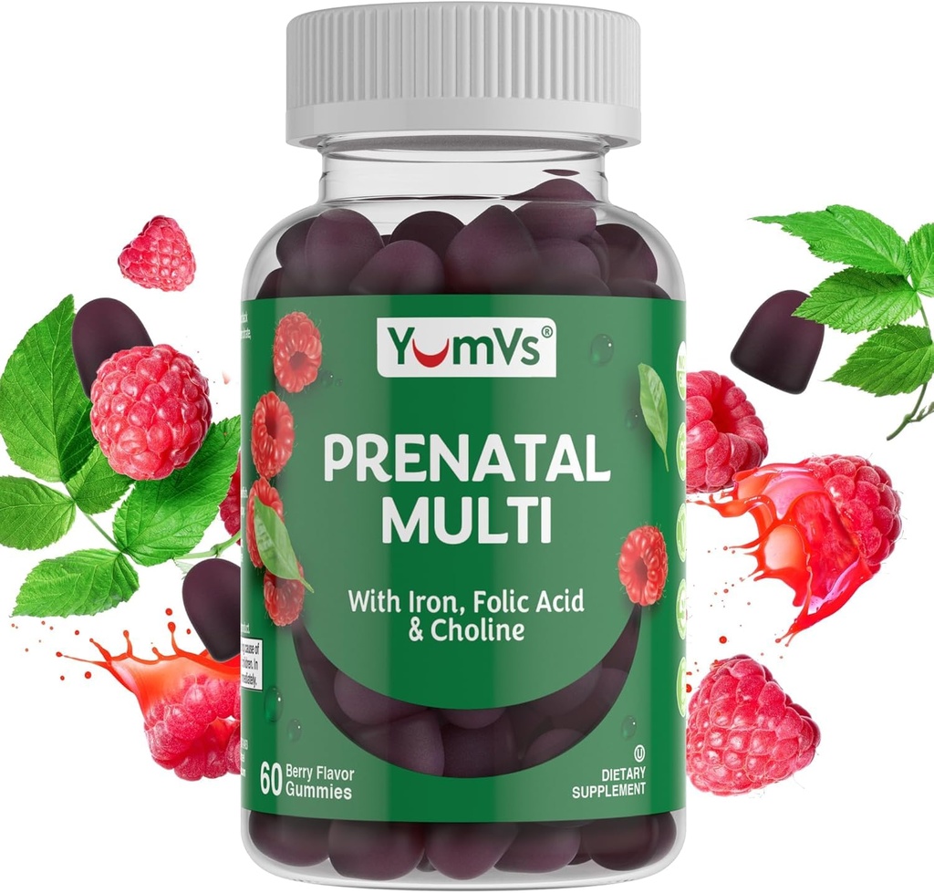 Gummie prenatali per le donne - Vitamine prenatali per le donne con acido folico, ferro e colina - Vitamine di gravidanza vegetariane e kosher - Multivitamina prenatale femminile con A C D3 E B6 B12 (60 Conte)