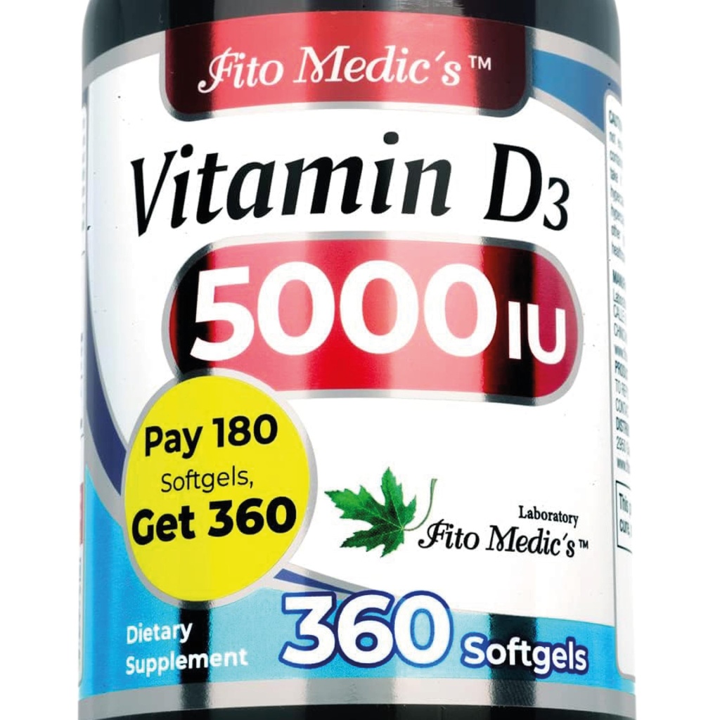 FITO MEDIC'S Lab - Vitamina d - 5000 IU di - Vitamina d3-360 Softgels - Vitamina d3 5000 iu - per Bone, Denti, Muscolo e Assistenza Sanitaria Immune, Ultra ad alta assorbimento, vitamina d3.