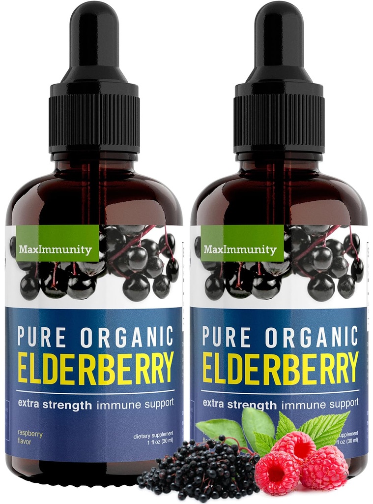 Organic Elderberry Syrup, alimentazione di 60 giorni, gocce di liquido nero per il supporto immunitario, Sambucus Elderberry Syrup - Liquid Extract Drops for Kids & Adults - Extra Strength (2 Pack)