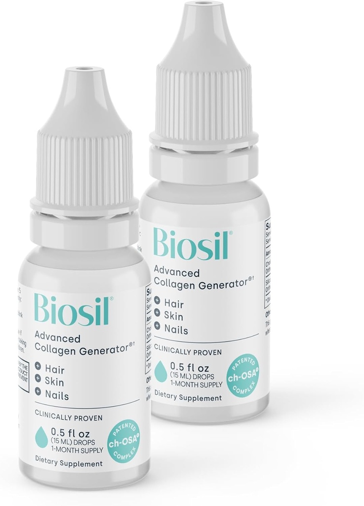 Biosil Collagen Booster Supplemento - Gocce da 0,5 fl oz, Confezione da 2 - Attivatore ch-OSA brevettato per pelle, capelli, unghie e giunti - Supporta la produzione naturale - alimentazione da 60 giorni