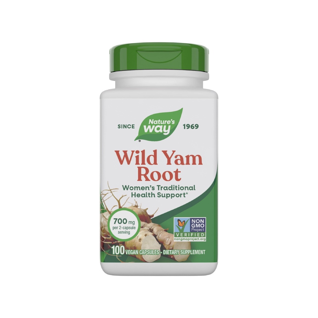 Via della natura Wild Yam Root Capsule, Women's Traditional Health Support*, 700 mg per 2-Capsule Serving, Progetto Non OGM verificato, 100 Vegan Capsules (Packaging May Vary)