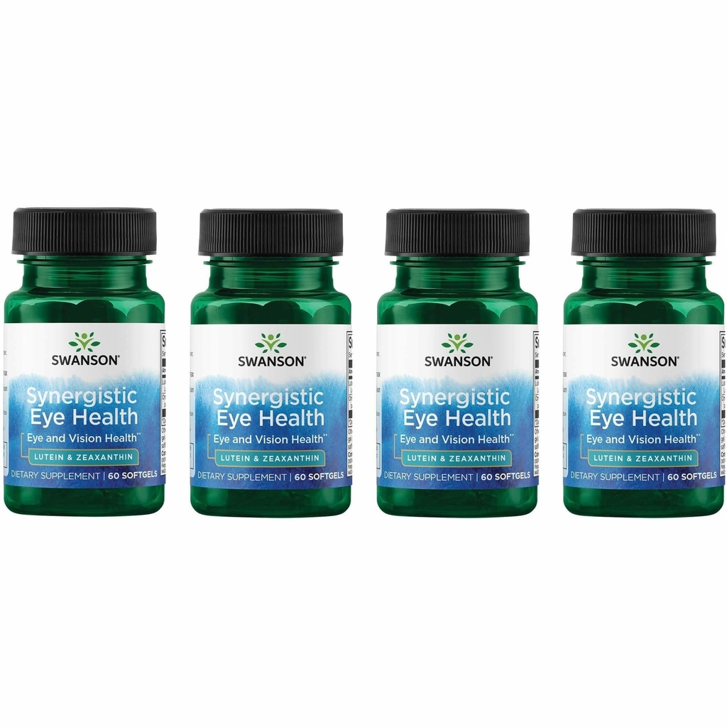 Swanson Lutein & Zeaxanthin Synergistic Eye Health Vision Retina Macula Supplement (Lutein 20 mg & OmniXan Zeaxanthin 2 mg) 60 Softgels Sgels (4 pacchetto)