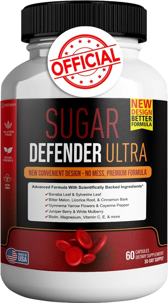 Sugar Defender Ultra - Formula Avanzata con Vitamine, Minerali, Foglia di Banaba e Altro - 60 Capsule, Vegan, Non OGM, Senza Glutine (1)