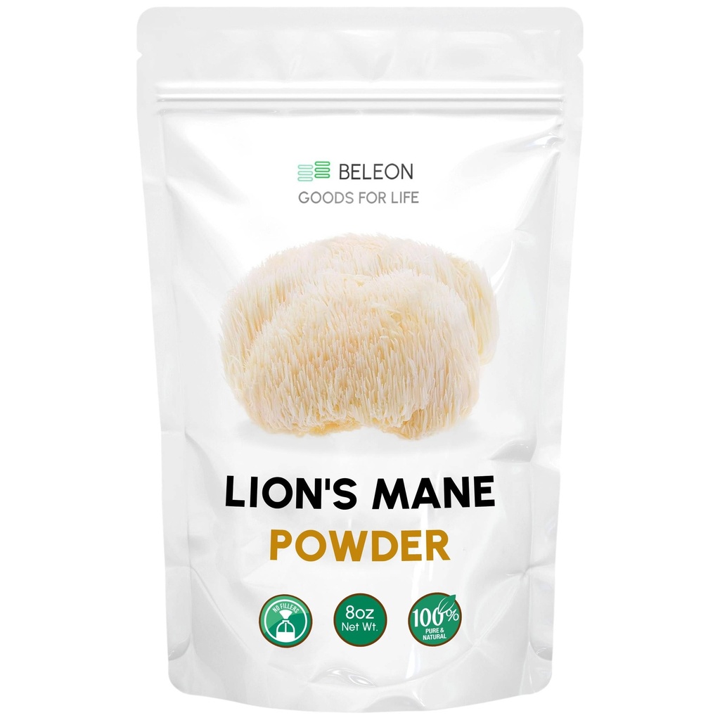Lions Mane Powder 8 oz - Pure Lion's Mane Mushroom Supplement con antiossidanti, polvere vegana