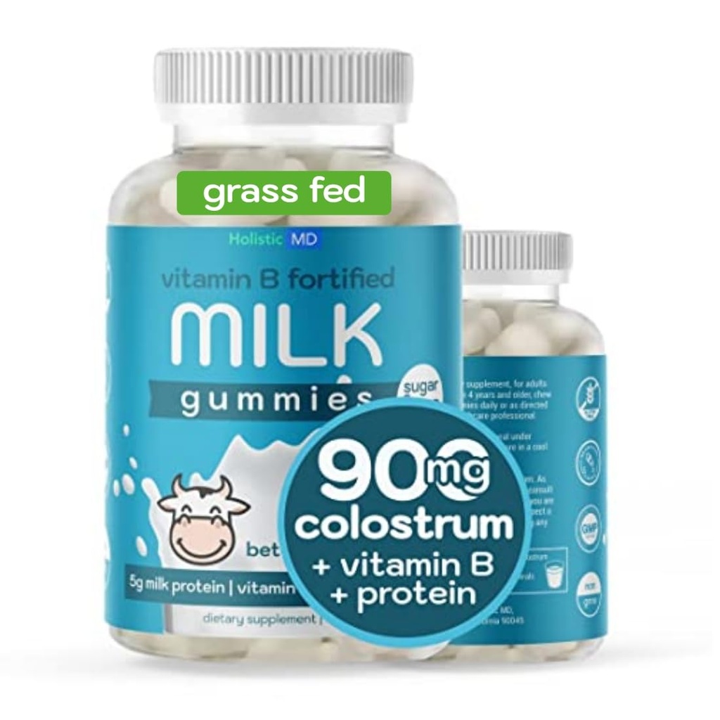 Gummie di Colostrum per Bambini Adulti Anziani | Gummie di Proteine di Colostrum Milk con Vitamina B Complex | Zucchero gratis 60 ct