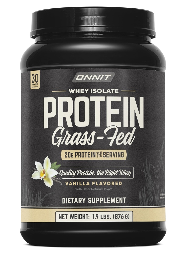 ONNIT Grass Fed Whey Isolate Protein Powder, Vanilla Flavor, Whey Protein Powder Integratore alimentare per sostenere il guadagno muscolare e il recupero di allenamento, 30 Serve per tubo, 30.7 oz