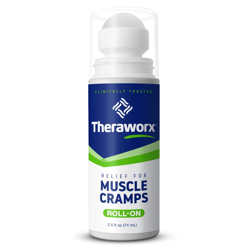 Rilievo di Theraworx per Crampe muscolari Roll-On Spasm muscolare ad azione rapida, Soreness di gambe con solfato di magnesio - 2.5 oz - 1 Conte