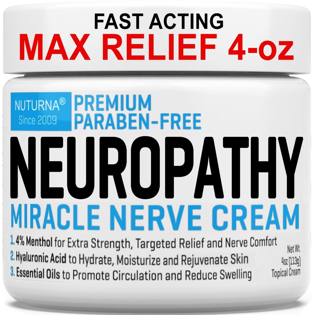 Neuropathy Nerve Relief Cream - Premium Nerve Cream 3X Azione per il sollievo mirato e il sollievo Nerve Comfort - Forza massima con 4% Menthol Arnica MSM per le mani dei piedi Gambe & Back - Grande 4 Oz