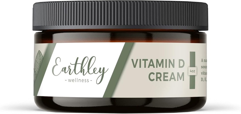 Earthley Wellness Vitamina D Crema, Natural Topical Vitamin D con Vitamine A, D, & K2, Salute Del Cuore, Salute Della Pelle e Gravidanza, Cod Liver Oil Base (4 oz, Vitamina D Crema)
