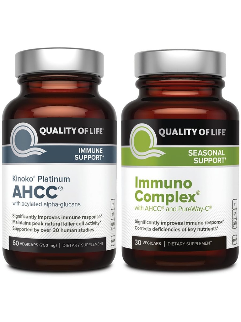 Qualità della vita AHCC Kinoko Platinum Mushroom Extract and Immuno Complex Dotato di vitamina C - Ultimate Immune Support Bundle