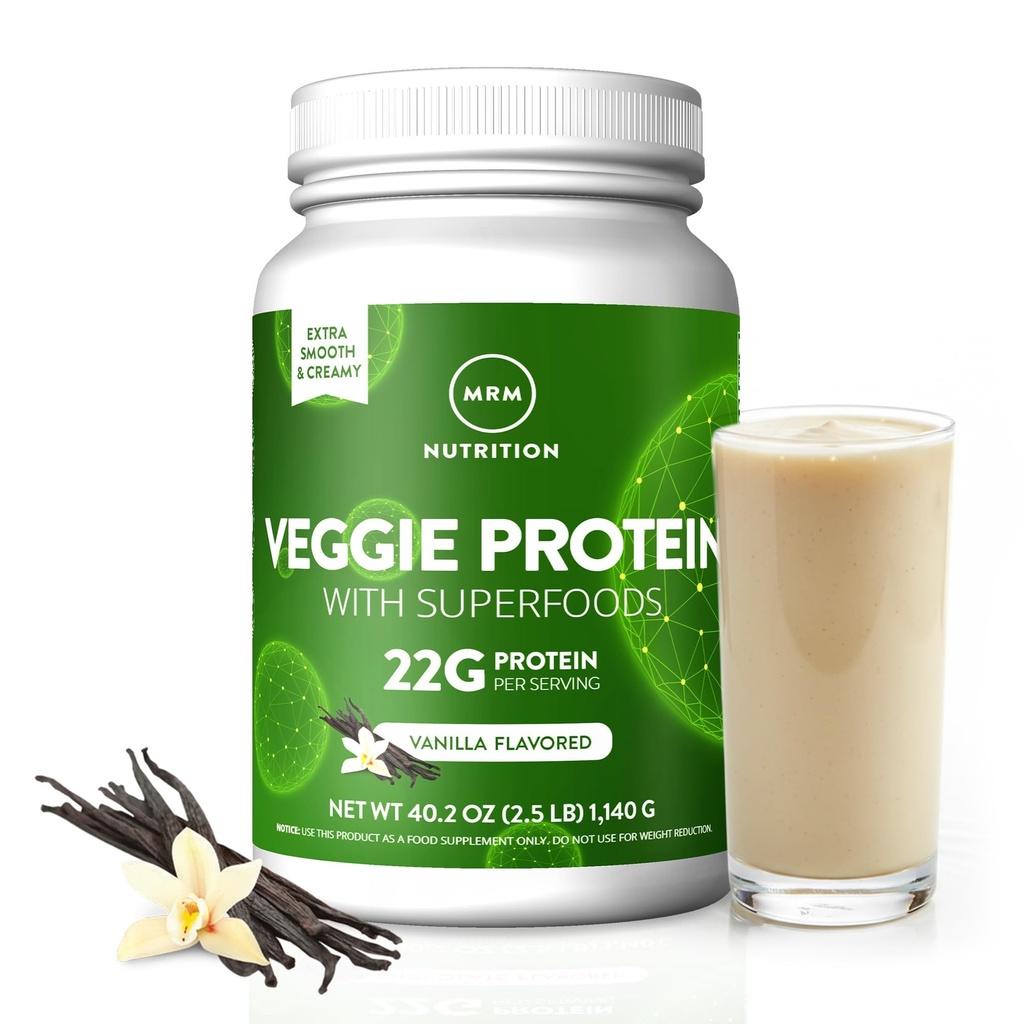 MRM Nutrition Veggie Protein con Superfoods | Vanilla Flavored | 22g Proteine Completa | Over 8.8g Aminoacidi essenziali | 13 superfoods | con Omega 3s e Omega6s | Keto Friendly | 33 Servings