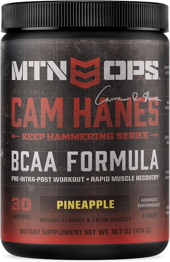 MTN OPS Cameron Hanes BCAA polvere mantenere Hammering serie, 2:1:1:1 Aminoacidi supplemento polvere per il recupero rapido del muscolo e la riparazione con Zero Sugar & Gluten Free - 30-Serving Tub
