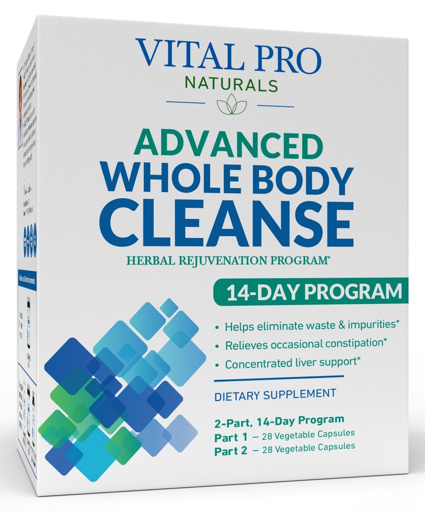 Vital Pro Naturals - Advanced Whole Body Cleanse with Milk Thistle, Magnesium, Cape Aloe e Herbs for Occasional Constipation and Healthy Elimination, 2-Part 14 Day Kit, 56 Capsule