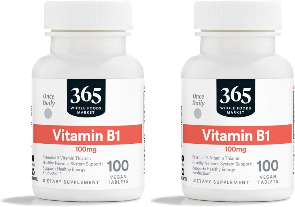 365 by Whole Foods Market, Vitamina B1 100Mg, 100 compresse (Pack of 2)