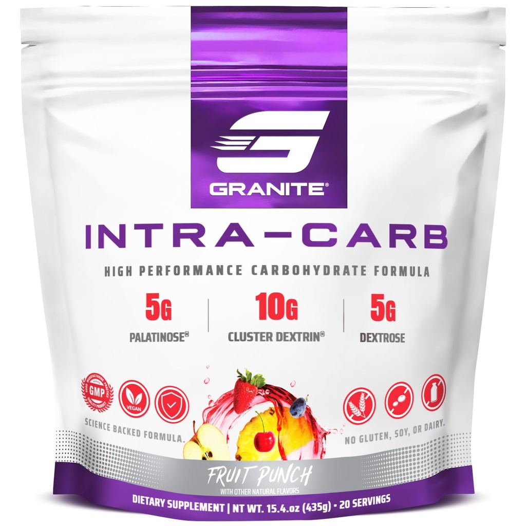 Granito Intra Carb Powder, Frutta Punch Flavor, Miscela di carboidrati ad alta efficienza con Dextrin Cluster, Palatinose, & Dextrose, Supporta energia e formazione (20 Serve)
